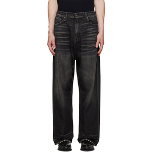 Pantalones Vaqueros de Mezclilla Negros, Estilo Cinco Bolsillos, Corte Recto, Holgados y Elásticos, para Hombre, Fabricados a Medida - Product Image 1