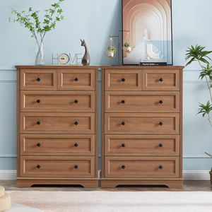 Commode à 6 tiroirs en chêne clair, panneau en MDF encastré, bouton carré noir, grand rangement, salon, chambre à coucher, <span class=keywords><strong>armoire</strong></span> à vêtements - Product Image 2