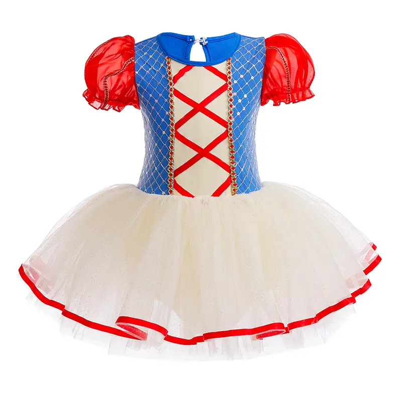 Vestido de Pompadour de uma peça para prática de balé, fantasia de dança de manga inchada para meninas, gaze adorável