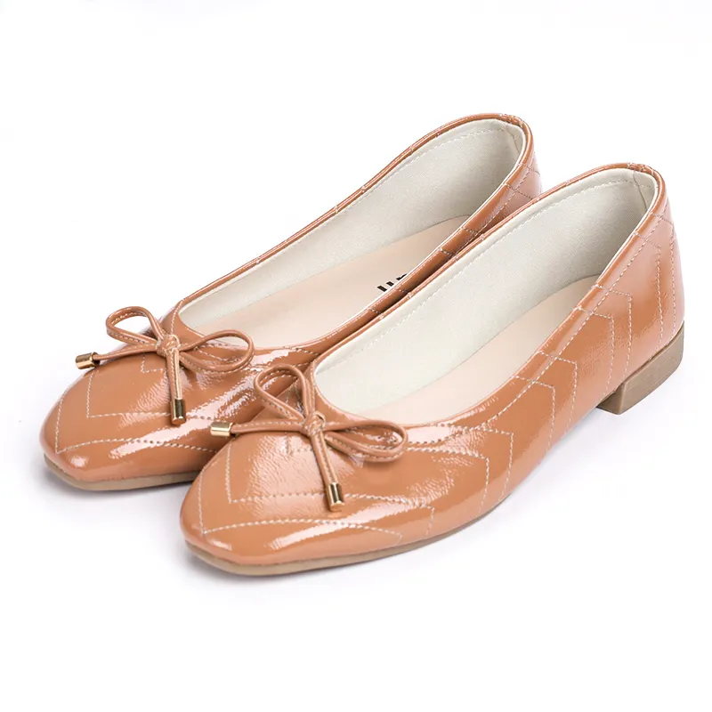 Ilmek güzel bayanlar daireler ayakkabı ile yumuşak parlayan pu balerin bayanlar dans ayakkabıları
