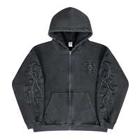Sweat à capuche unisexe vintage brodé avec fermeture éclair, doublure polaire, style streetwear, design personnalisé, coupe oversize pour homme