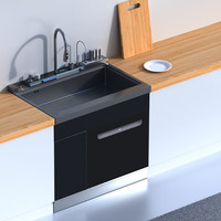 Juego de 13 Piezas de Lavavajillas Integrado con Fregadero, Lavavajillas Eléctrico Multifuncional de Acero Inoxidable para Cocina