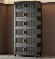 Armoire de rangement pliable multi-niveaux, minimaliste, moderne, en plastique, avec deux portes, 6 étagères, anti-poussière, meubles de maison, salon