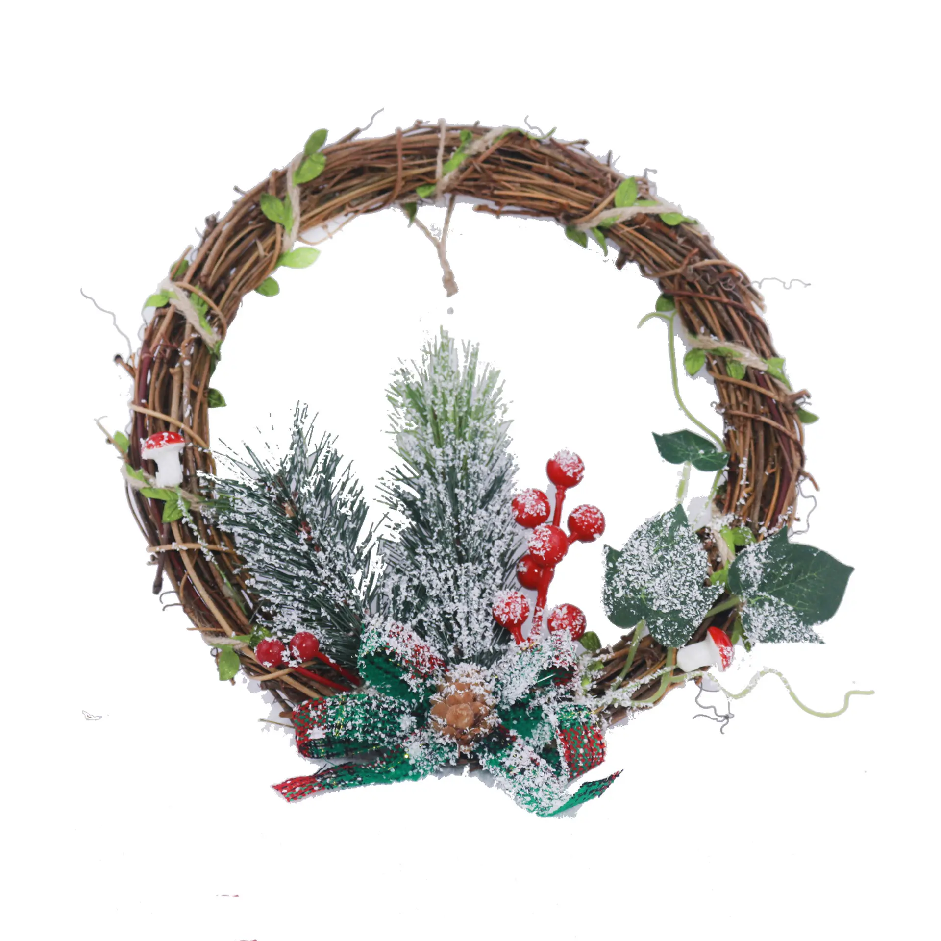 New Design Christmas Home holiday wreath Decoration Door Hanging Artificial Christmas Hanging Circle Garland Natural Rattan
