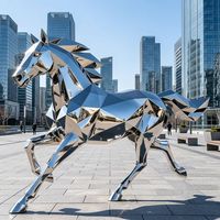 Sculpture de cheval géométrique moderne en acier inoxydable poli miroir, grande statue d'art métallique d'extérieur pour la décoration de jardin et de paysage