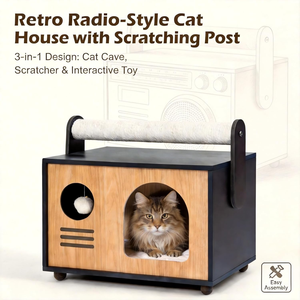 Casa para Gatos de Interior, Moderna Cueva de Madera para Gatos con Postes para Rascar, Cojín Lavable, Mueble Resistente para Gatos - Product Image 2
