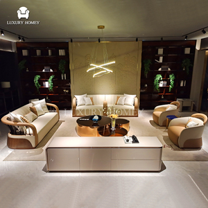 Eleganti Divani in Pelle da Pavimento Design Italiano Divani in Legno per Soggiorno Poltrona di Lusso con Cuscini <span class=keywords><strong>Set</strong></span> di Divani Moderni da 1 2 3 7 Posti - Product Image 1