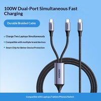 Câble de charge double Type-C 2-en-1 UGREEN L533 pour iPhone 15 Pro, téléphones Android, iPad - Charge rapide, utilisation en voiture