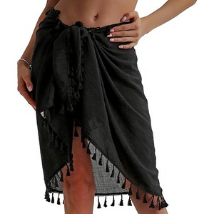 Beach Sarong Pareo Damen Semi-Sheer Swimwear Cover Ups Kurzer Rock mit Quasten - Product Image 1