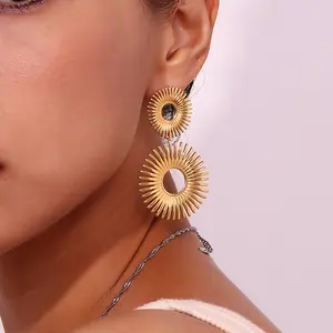 Orecchini pendenti minimalisti placcati in oro cavi grandi piccoli orecchini pendenti a goccia in acciaio inossidabile gioielli da donna
