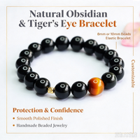 Bracelet en obsidienne naturelle et œil de tigre, perles rondes de 8 mm ou 10 mm, bracelet en pierres précieuses, unisexe, bijoux faits à la main, cadeau