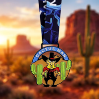 Médaille personnalisée Cactus Man, vente en gros d'usine, en alliage de zinc noir mat avec relief 3D, thème western cowboy, pour récompense sportive et course amusante