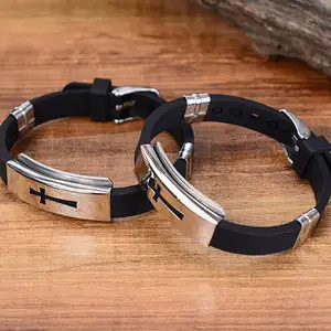 Korting Hot Deals Mannelijke En Vrouwelijke Rvs Charm Siliconen Bangle Rubber Sieraden Kruis Armband Voor Nieuwe Collectie