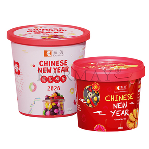 Pots d'emballage pour biscuits en plastique de 500 ml (16 onces) avec couvercles, ronds, rouges, étiquette IML, NOUVEL AN, style européen, fabriqué en Chine - Product Image 5
