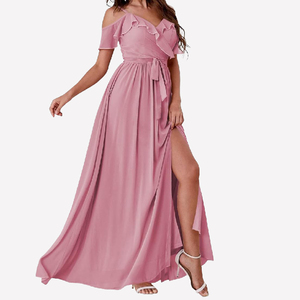 Di alta qualità off spalle rosa festa di nozze sera chiffon damigella d'onore <span class=keywords><strong>abiti</strong></span> lunghi <span class=keywords><strong>per</strong></span> le donne - Product Image 2