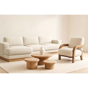 Modern Wood-Fluted Bedroom & Living Set <b>with</b> <b>Storage</b> Neutral Minimalist Collection for Apartment & Hotel Use - Product Image 2