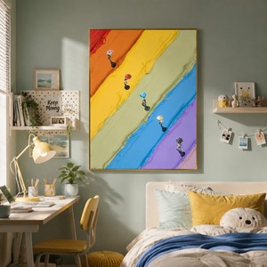 Handmade Acrylic Canvas <strong>Rainbow</strong> Umbrella People Abstract Painting Thick Impasto Palette Knife 3D Wall Art <strong>Decor</strong> for Living <strong>Room</strong> - Product Image 2