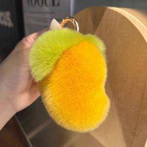 Llavero de Peluche de Mango con Piel de Conejo de Alta Gama, Lindo y Suave, Colgante de Metal y Plástico, Llavero de Fruta Kawaii, Regalo - Product Image 6