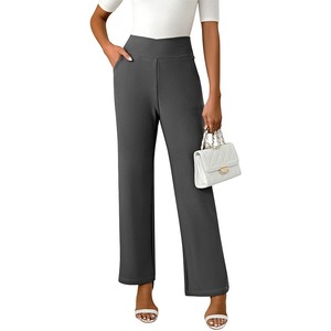 P4526 <span class=keywords><strong>pantaloni</strong></span> da Yoga a vita alta da donna Premium solidi <span class=keywords><strong>con</strong></span> <span class=keywords><strong>tasche</strong></span> <span class=keywords><strong>laterali</strong></span> a gamba dritta chiusura in vita elastica ODM estate Design piatto anteriore - Product Image 1