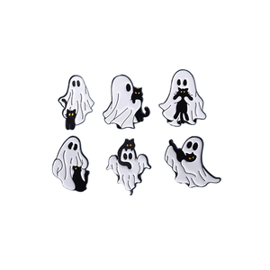 Cartone animato fantasma spille in metallo personalizzate carino gatto nero spille divertenti risvolti spille smalto Halloween spilla all'ingrosso - Product Image 2