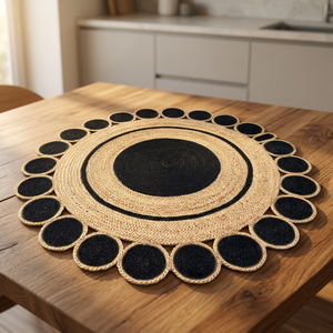<b>Round</b> Bohemian Medallion Jute Area Rug Handcrafted Flat Weave Non-Slip Rubber Backing Living Room Floor <b>Mat</b> - Product Image 3