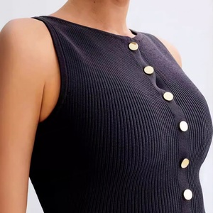 Robes Courtes en Laine Amincissantes Personnalisables de Haute Qualité pour l'Été, Sans Manches, Col Rond, Boutons et Poches - Product Image 4