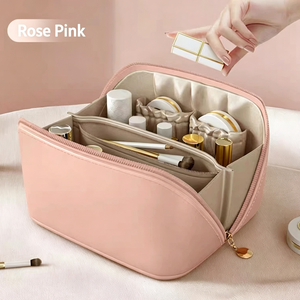 Custom Logo PU <b>Makeup</b> <b>Bag</b> Waterproof Leather Cosmetic <b>Bag</b> <b>Large</b> Capacity Portable Travel Toiletry Zipper Beauty Storage - Product Image 3