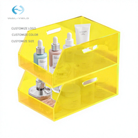 Présentoir de Comptoir Écologique en Acrylique Jaune, Style Moderne Minimaliste, avec Bac de Rangement Ouvert, Montage Facile pour le Commerce de Détail