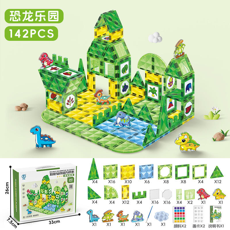 บล็อคแม่เหล็กติดเพชรรูปไดโนเสาร์สวรรค์142ชิ้น