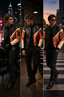 Blouson Moto en Cuir Personnalisé pour Homme, Manches Côtelées, Fermeture Éclair Intégrale, Style Racing Biker Vintage Streetwear, Blouson Bomber Décontracté Automne Hiver