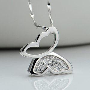 Collana regalo da donna e da ragazza con zirconi generali mezzo vuoto a farfalla in argento - Product Image 2