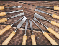 Ensemble de 12 ciseaux de sculpture sur bois de qualité industrielle, manche en frêne domestique, en acier au chrome-vanadium, forme en V