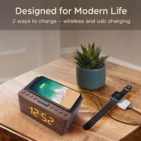 Neues Produkt: Holz-Wecker mit Kabellosem Ladegerät, Digitalanzeige und UKW-Radio – Handy-Ladefunktion