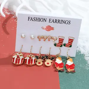 Bulk stocked wholesale Christmas earrings Santa Claus Elk Crutch Old more design earrings set for promotion