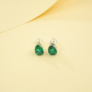 Pendientes de Esmeralda Creada en Laboratorio con Corte de Pera, Joyería de Plata de Ley 925 - Product Image 4
