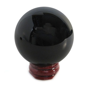 Sphère de cristal noir naturel en stock local avec base en bois, imitation antique écologique, boule de gemme de guérison, décoration intérieure, méditation - Product Image 4
