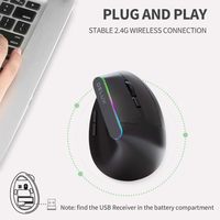 DELUX M618C Souris ergonomique sans fil noire Souris verticale silencieuse 2.4G avec récepteur USB