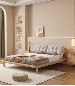Modern yatak odası mobilyası depolama çift kişilik yatak USB arayüzü ve kumaş başlık ahşap yataklar