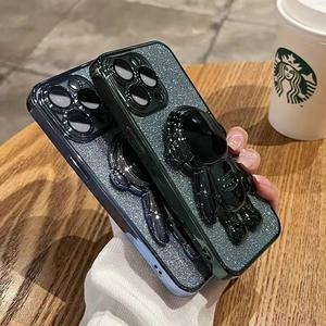 Convient pour IPhone15 Phone Case Glitter Powder Electroplating Astronaut Bracket 14 Self-contained Lens <span class=keywords><strong>Film</strong></span> Transparent P - Product Image 2