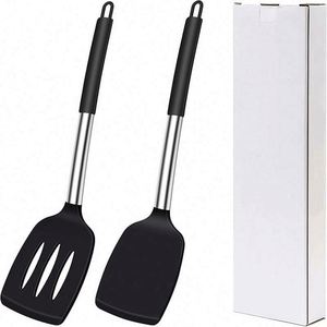 Stainless Steel High-temperature Bpa-free/dishwasher Silicone Spatula 2-piece Set of Kitchen Frying Spatula Leakage Spatula - Product Image 4