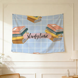 90x150cm <strong>Books</strong> <strong>on</strong> a Blue Plaid <strong>Flag</strong> Warm Every Space - Cafe, Bar, Home and Party Ready - Product Image 2