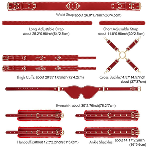 Kit de bondage BDSM, 6 pièces, menottes réglables, attaches pour chevilles, bandeau pour les yeux, jouet sexuel SM, matériau PU, rose/rouge/violet/noir - Product Image 2