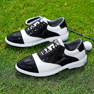 Chaussures de golf pour hommes en PU noir et blanc, doublure en mesh, semelle extérieure en caoutchouc, semelle intermédiaire en EVA, baskets décontractées de printemps - Product Image 1