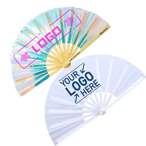 Personalized UV Printing 33cm Bamboo Ribs Wood Handheld Big Fan Flashing with Loud Clark Sound for Night Club Rave Party Dancing