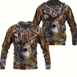 Sweat à capuche pour homme, uni, broderie 3D, pêche, camping, chasse, vêtements décontractés pour l'extérieur, lavable en machine, polyester, poches, coupe ample - Product Image 6