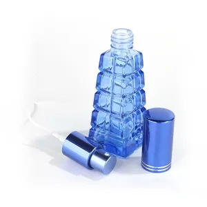 Bouteille à huile géométrique en verre, nouveau gourde de petite capacité de 30ml, en verre bleu, avec motifs de tour, 20 pièces