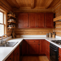 Cabane en bois modulaire miniature à 1 chambre, 38,44 m², style suédois, rouge, avec terrasse pour le glamping