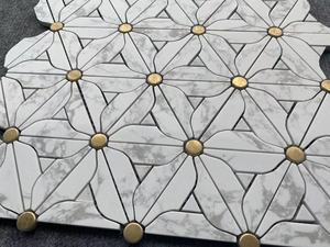 Jet d'eau fleur motif marbre <span class=keywords><strong>mosaïque</strong></span> laiton incrustation <span class=keywords><strong>carrelage</strong></span> <span class=keywords><strong>mosaïque</strong></span> pour <span class=keywords><strong>cuisine</strong></span> dosseret et salle de bain <span class=keywords><strong>carrelage</strong></span> mural - Product Image 2