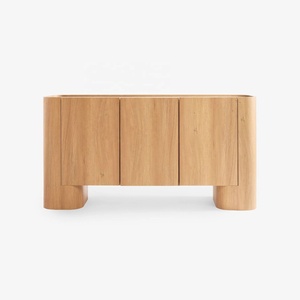 Credenza in Stile <span class=keywords><strong>Legno</strong></span> <span class=keywords><strong>Naturale</strong></span> con Impiallacciatura in Rovere Chiaro, Design Piatto, Cassettiera, Mobile d'Ingresso, Supporto TV, Mobile Contenitore - Product Image 2