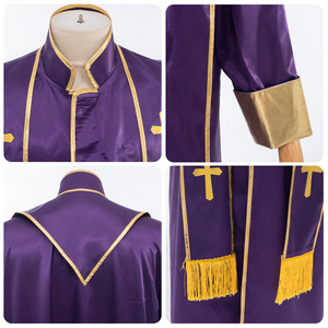 Robe <span class=keywords><strong>de</strong></span> prêtre pour homme avec étole, col montant, manches longues, fermeture éclair frontale, croix dorée, <span class=keywords><strong>soutane</strong></span>, vêtements liturgiques pour prêtre catholique, cosplay d'Halloween - Product Image 5